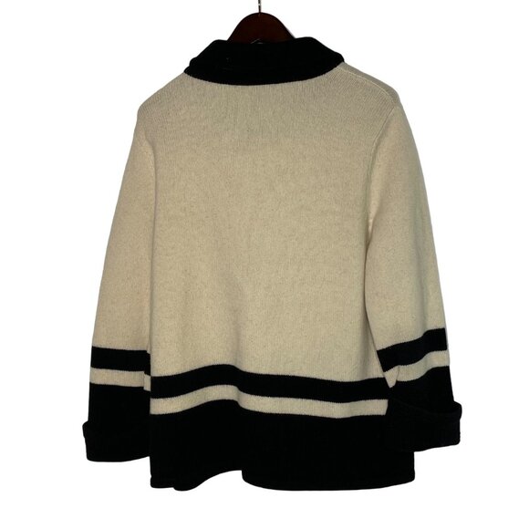 Lauren Ralph Lauren Lambswool Toggle Close Cardigan Sweater Cream Black Sz XL - Picture 2 of 8
